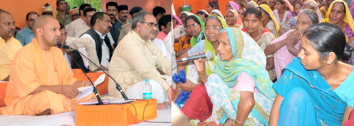 UPCM सीतापुर के बम्हेरा गांव में चौपाल लगाकर सरकार द्वारा संचालित जनकल्याणकारी योजनाओं के बारे में जानकारी लेते हुए