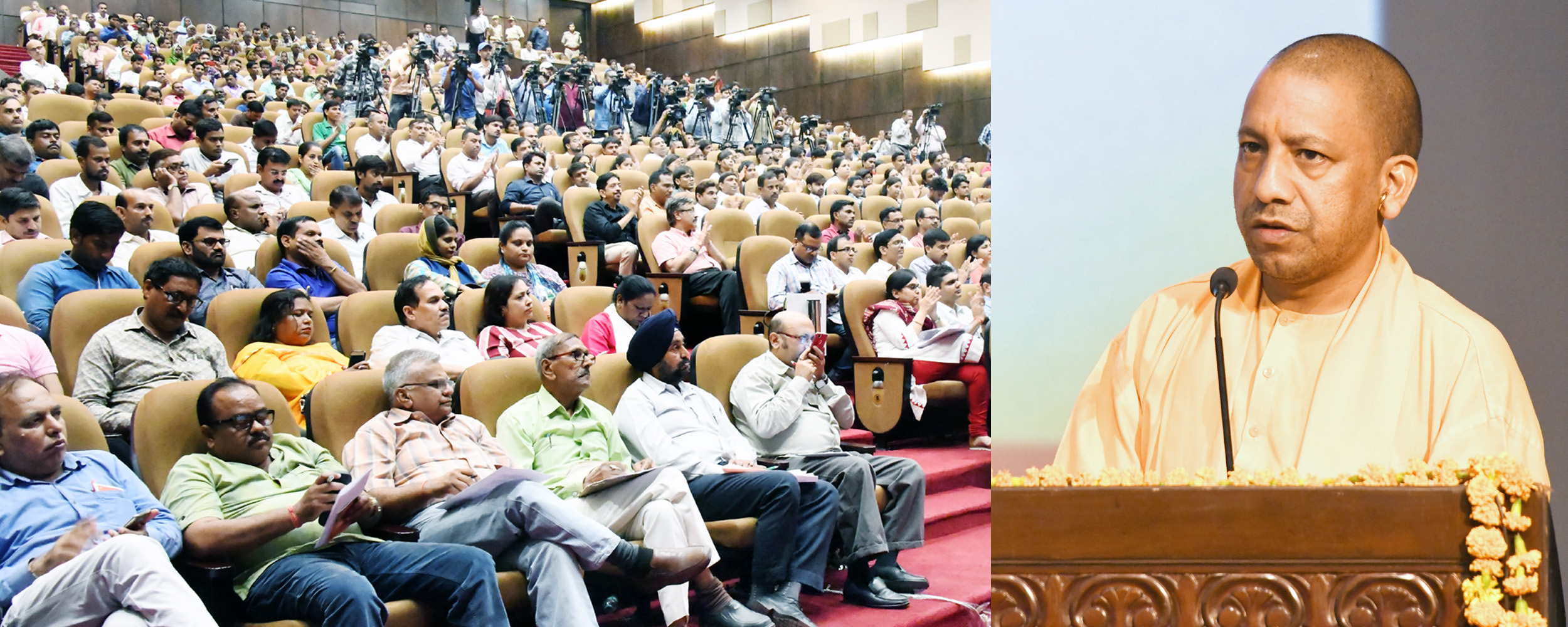 UPCM लोक भवन में स्वच्छ सर्वेक्षण ग्रामीण-2018 एवं वृहद स्वच्छता अभियान के शुभारम्भ कार्यक्रम को सम्बोधित करते हुए
